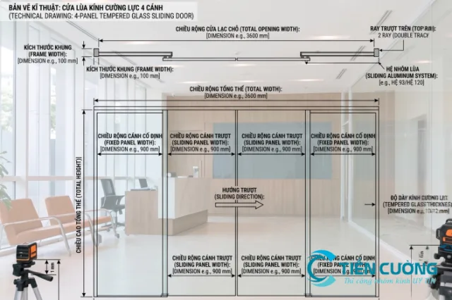 Kích thước cửa kính cường lực
