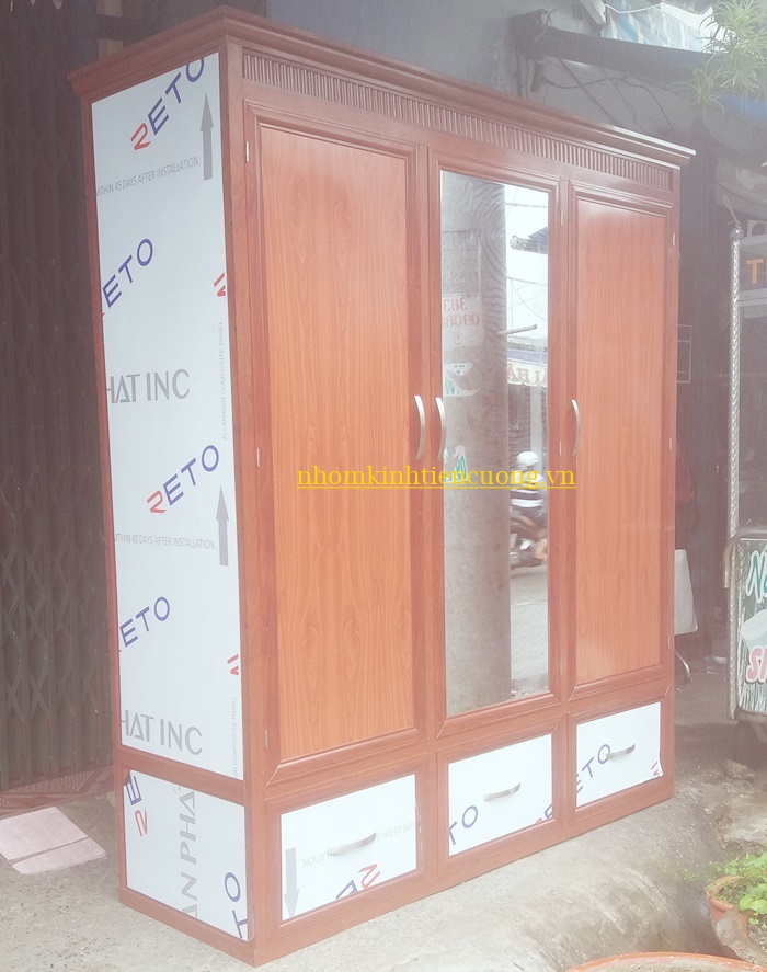 tủ nhôm kính vân gỗ sang trọng giống gỗ thật chống mối mọt