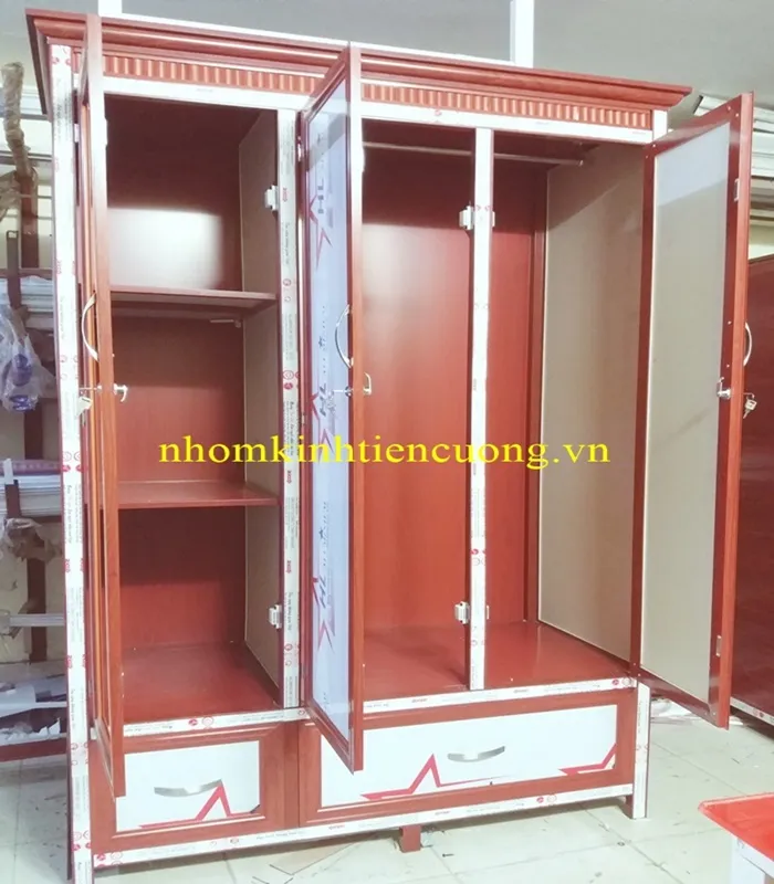 tủ nhôm kính 3- 4 cánh lớn cho gia đình nhiều ngăn tiện dụng