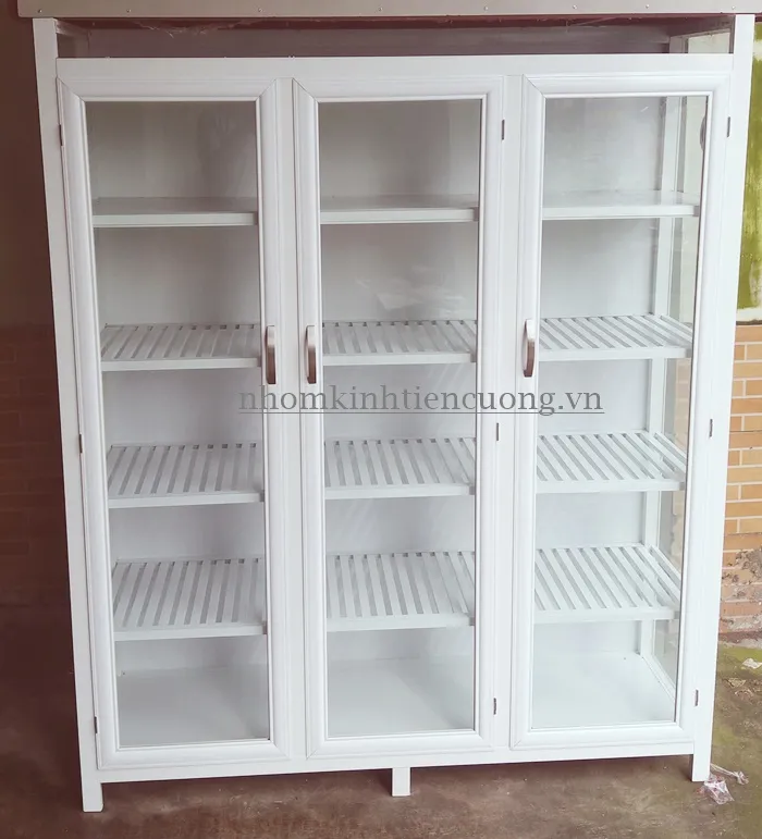 Các Mẫu Tủ Chén Bằng Nhôm Đẹp được ưa chuộng – Bền, Giá Rẻ, Xu Hướng Mới - hình ảnh thực tế Tủ chén nhôm đứng nhiều ngăn tiện dụng
