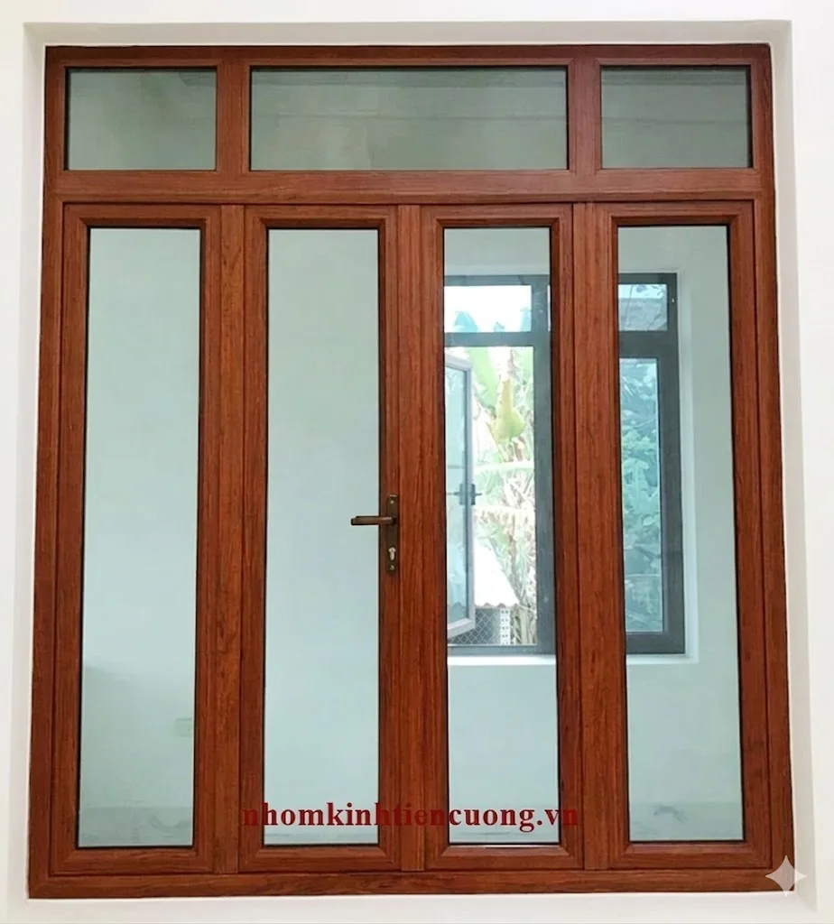Cửa Nhôm Kính Vân Gỗ Bốn Cánh - hình ảnh thực tế Cửa Nhôm Kính Vân Gỗ Bốn Cánh