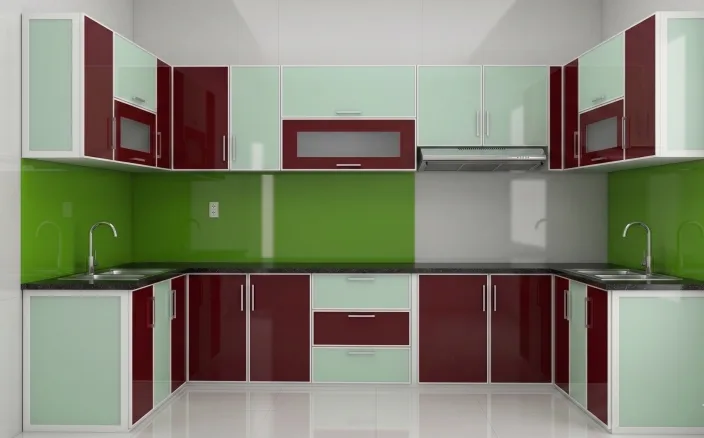 Tủ bếp nhôm kính chữ U cao cấp