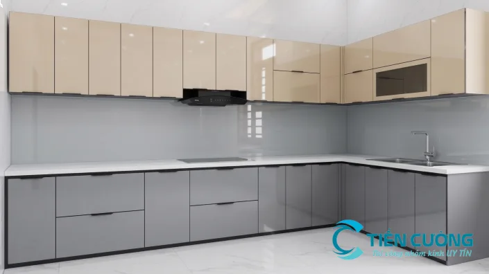 Tủ bếp nhôm kính chữ L