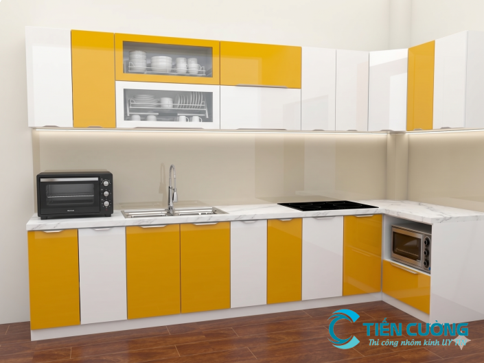 Tủ bếp nhôm hợp kinh cánh kính đẹp hiện đại