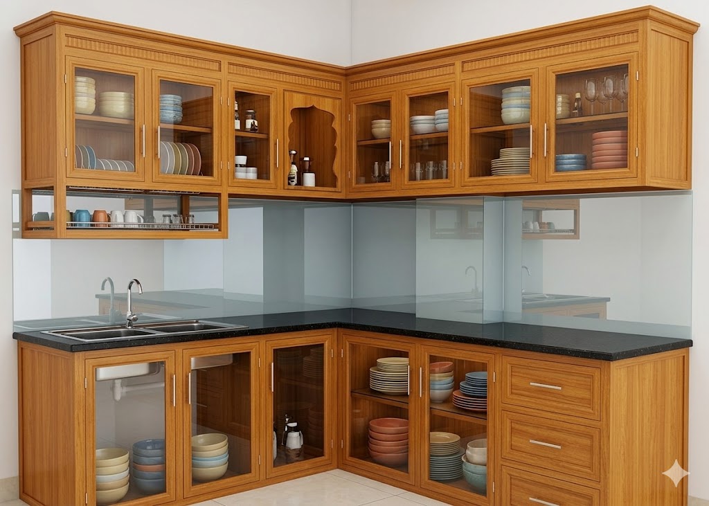 Tủ bếp nhôm giả gỗ