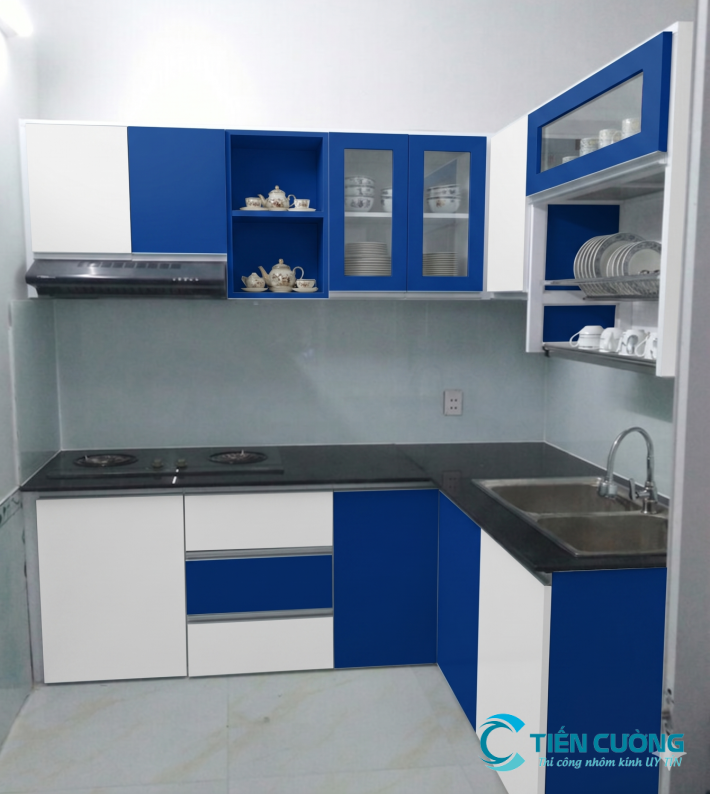 Tủ bếp nhôm kính nhiều ngăn tiện lợi lưu trữ
