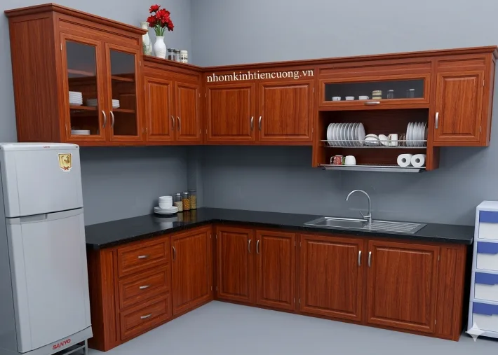 Tủ bếp nhôm kính đẹp phong cách tối giản hiện đại
