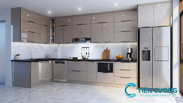 Tủ bếp nhôm kính xám khói đẹp