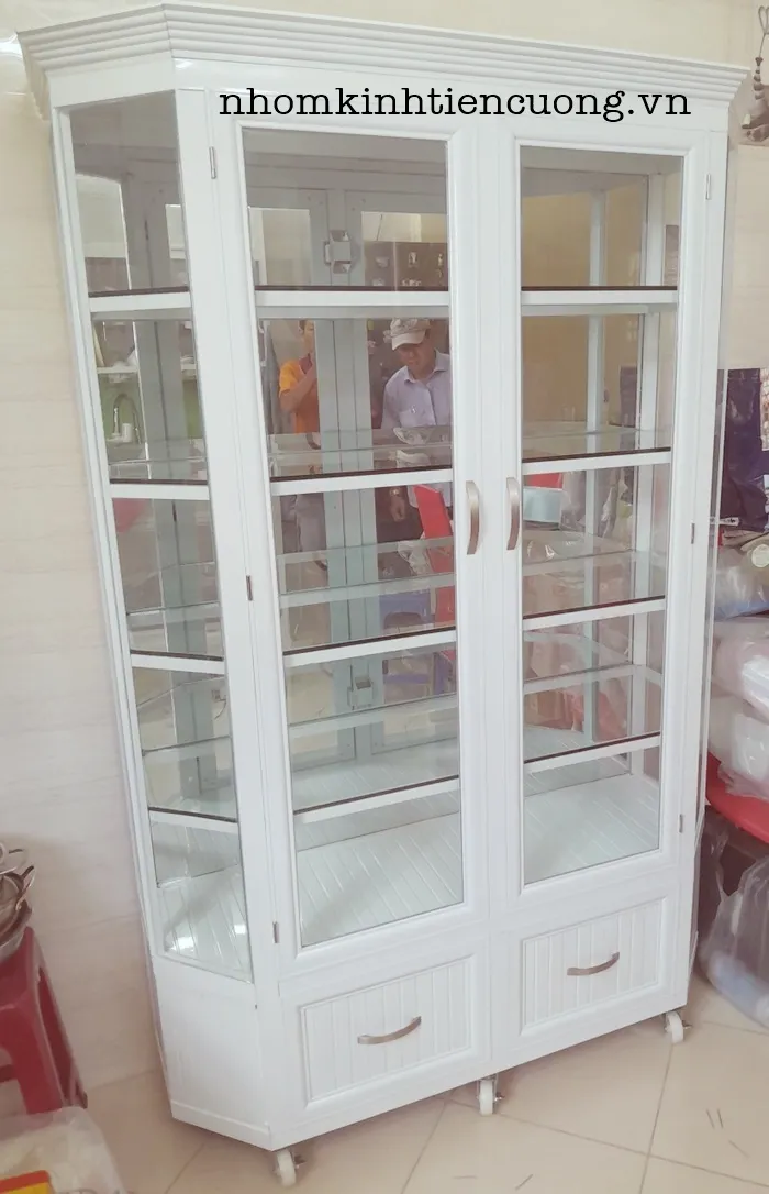 Tủ Nhôm Kính Chén Bát Đẹp, Bền, Giá Rẻ TPHCM hiện nay - hình ảnh thực tế Tủ chén nhôm kính đẹp 3