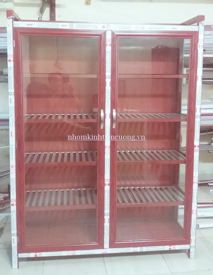 Tủ chén nhôm kính màu vân gỗ
