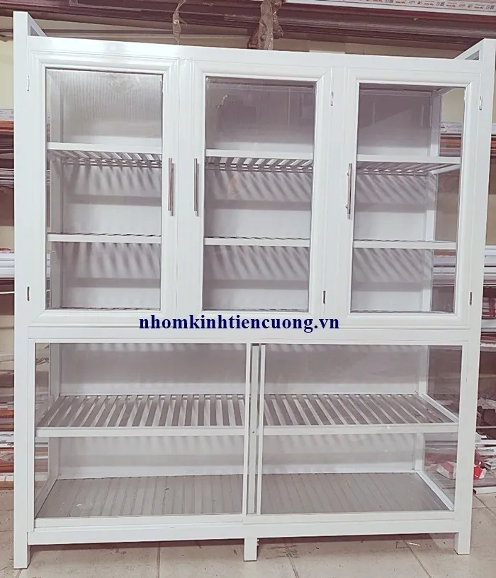 tủ chén nhôm kính cửa lùa tiết kiệm diện tích