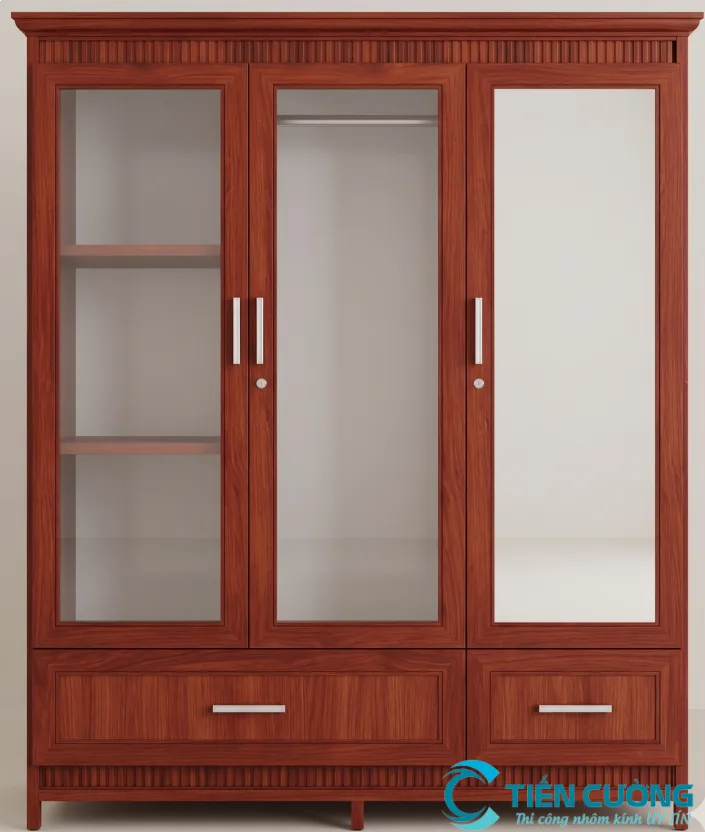 Tủ quần áo nhôm kính vân gỗ
