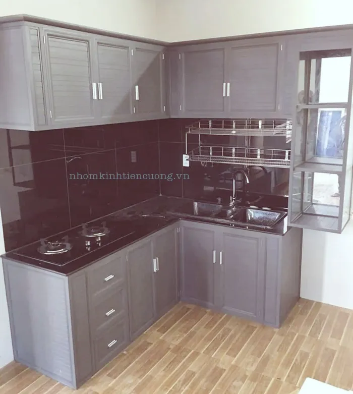 Tủ bếp nhôm kính hcm 7 Tủ bếp nhôm kính bền đẹp chống ẩm