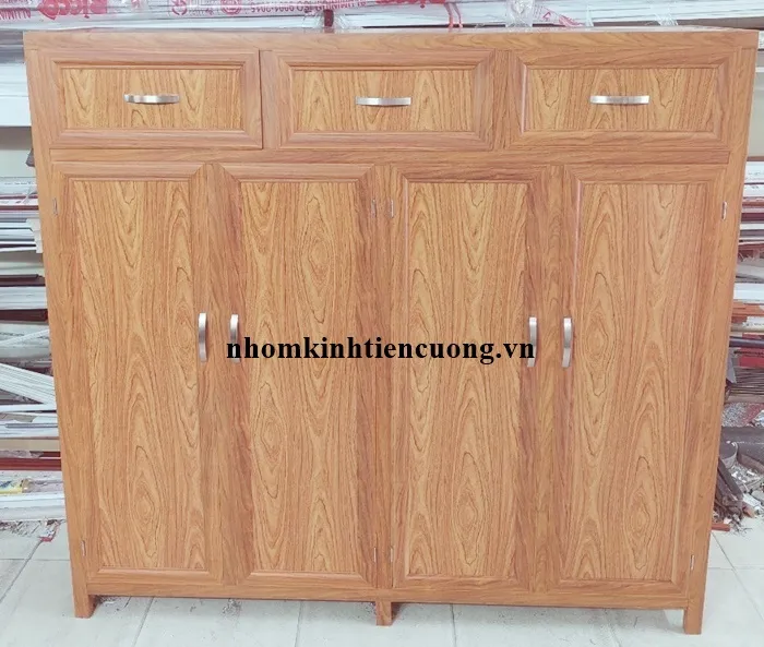 Tủ Giày Dép Nhôm Đẹp Hiện Đại | Mẫu Sang Trọng Giá Tốt TP.HCM - hình ảnh thực tế Tủ giày nhôm vân gỗ bền đẹp hiện đại