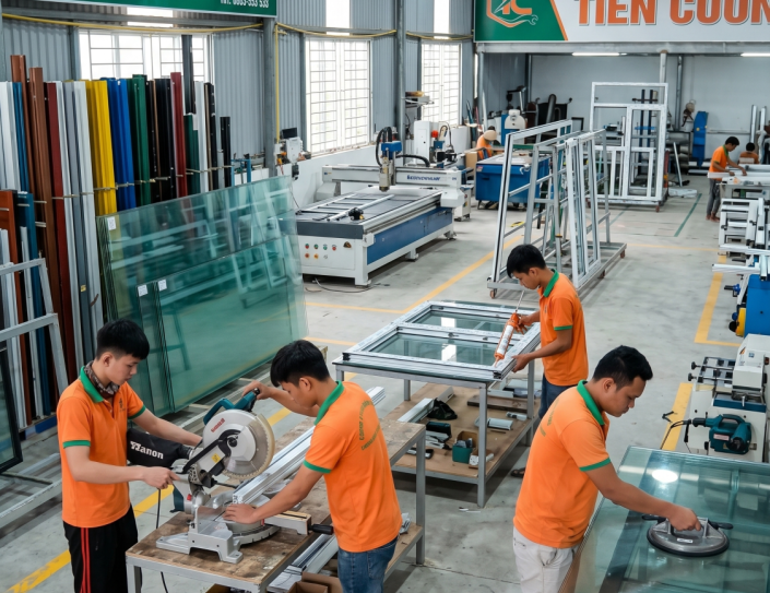 Nhôm Kính Tiến Cường nhận thiết kế và thi công cửa nhôm kính theo yêu cầu.