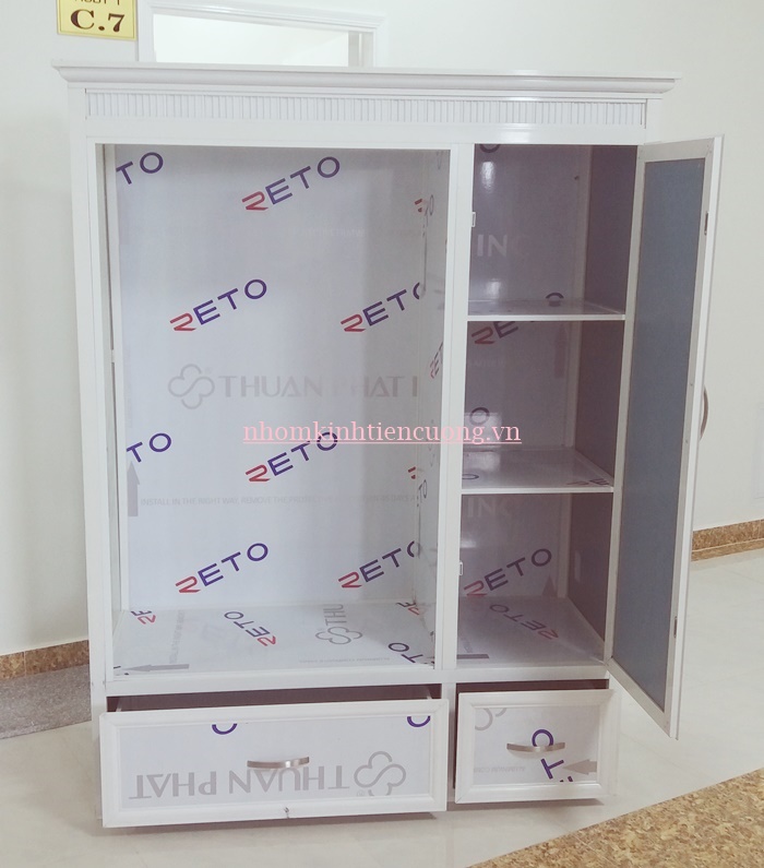 Mẫu tủ quần áo nhôm kính 3 buồng đẹp hiện đại