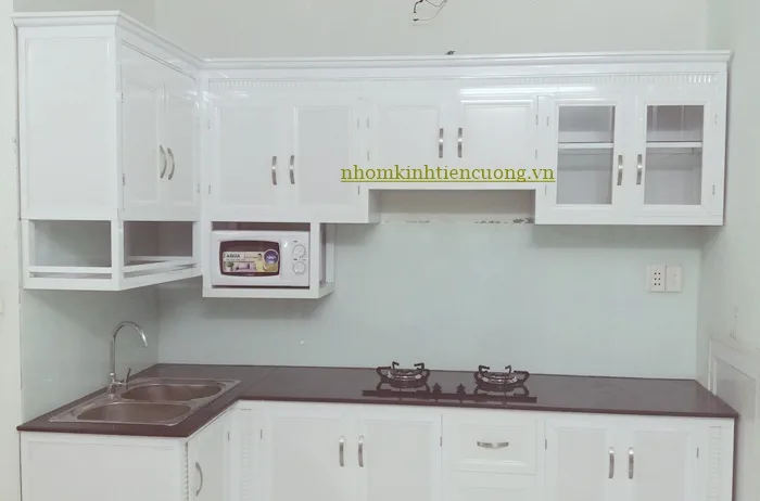 Tủ bếp nhôm kính nhỏ gọn đẹp hiện đại