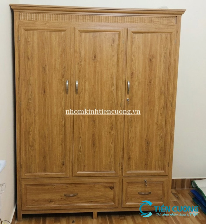 mẫu tủ quần áo nhôm kính giả gỗ đẹp hiện đại