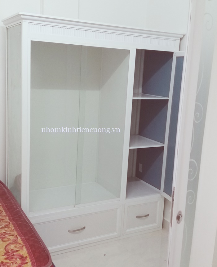 Tủ quần áo nhôm kính màu trắng cao cấp hiện đại