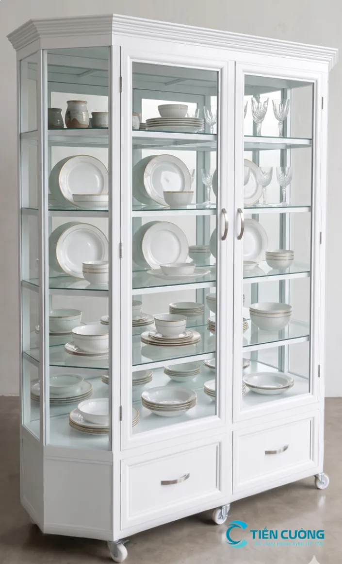 Mẫu Tủ Chén Nhôm Kính Đẹp Cho Căn Bếp Hiện Đại Bền Và Dễ Vệ Sinh - hình ảnh thực tế Tủ chén nhôm kính bền đẹp dễ vệ sinh