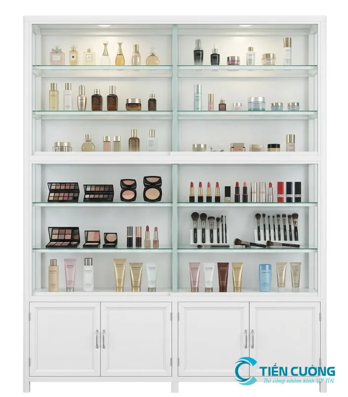 Tủ kính mỹ phẩm hiện đại cho cửa hàng skincare