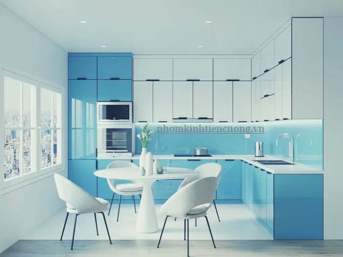 Tủ bếp cánh kính khung nhôm xu hướng mới