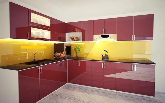ủ bếp nhôm cánh kính sang trọng cho nhà phố