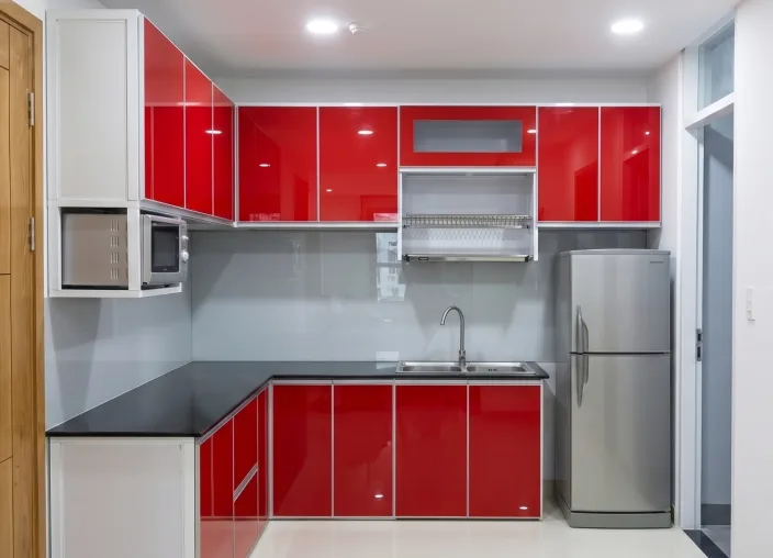 Công trình tủ bếp nhôm kính hoàn thiện