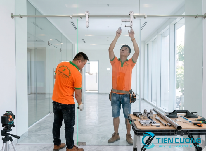 Cửa kính lùa treo hiện đại