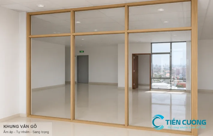 Cửa nhôm kính vân gỗ 4 cánh hiện đại cao cấp