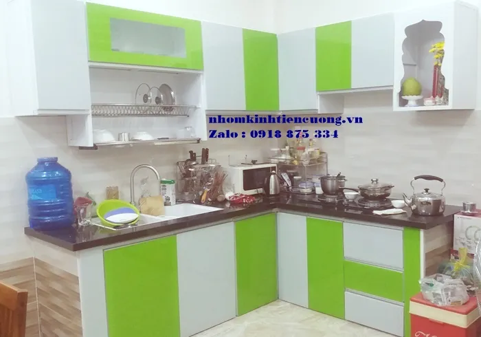 Tủ Bếp Nhôm Kính Chữ L Đẹp