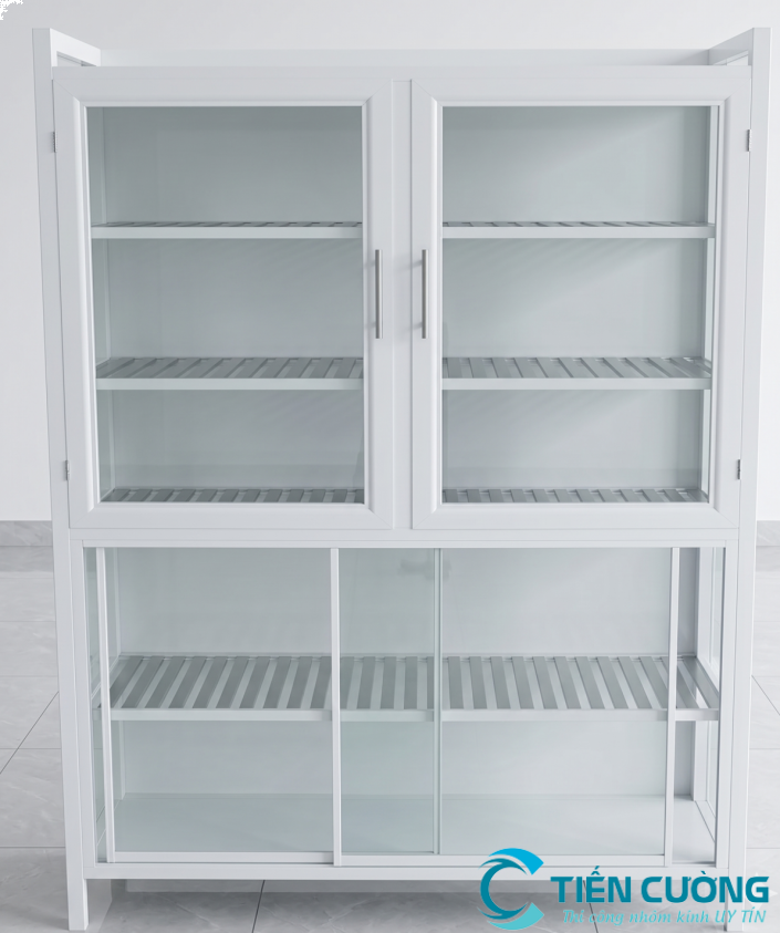 Tủ chén nhôm kính cửa lùa tiết kiệm diện tích sử dụng