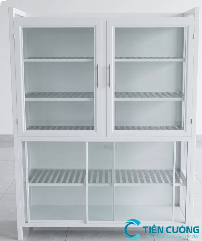 Tủ chén nhôm kính cửa lùa tiết kiệm diện tích sử dụng