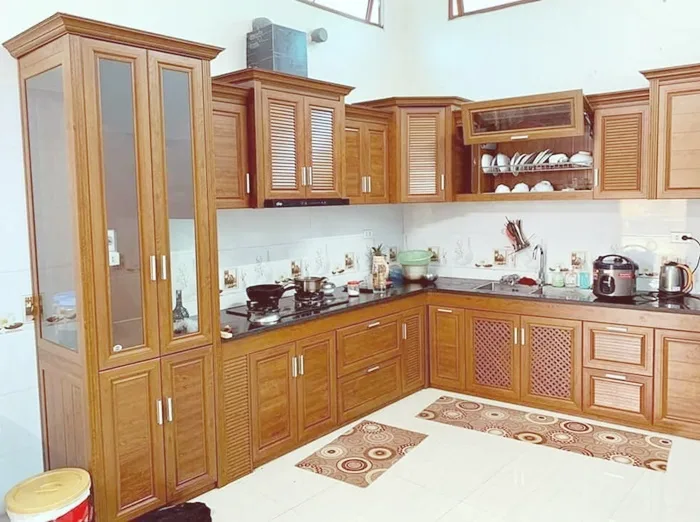 Tủ bếp nhôm kính vân gỗ đẹp tại TPHCM