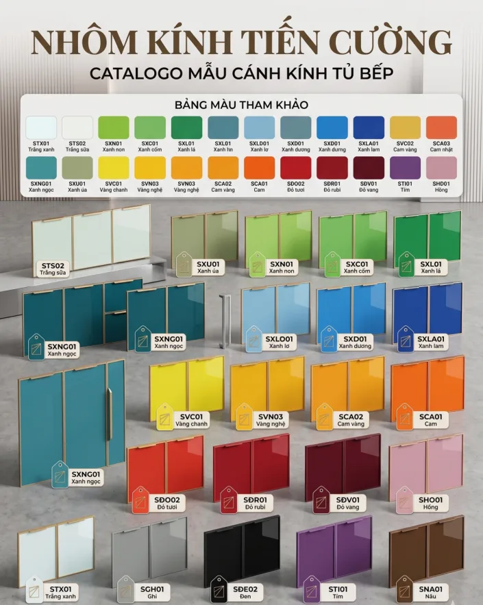 Xưởng Sản Xuất Tủ Bếp Nhôm Kính Đẹp Tphcm – Nhôm Kính Tiến Cường - hình ảnh thực tế Mẫu cánh kính màu cho tủ bếp nhôm kính