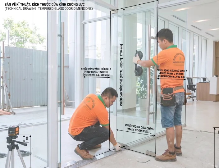 Kích Thước Cửa Kính Cường Lực Đẹp Chuẩn Cho Nhà Phố Và Mặt Tiền - hình ảnh thực tế Thiết kế cửa kính mở quay tiện lợi