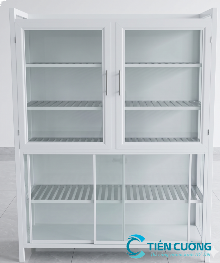 Tủ chén nhôm kính cửa lùa tiện lợi