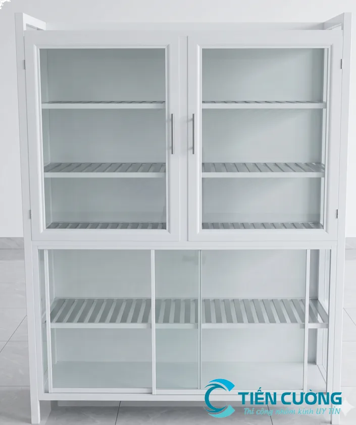 Tủ chén nhôm kính cửa lùa tiện lợi