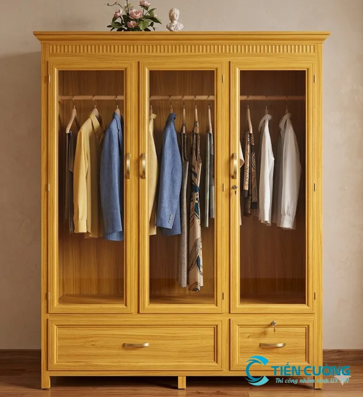 tủ quần áo nhôm kính cửa lùa hiện đại cho căn hộ