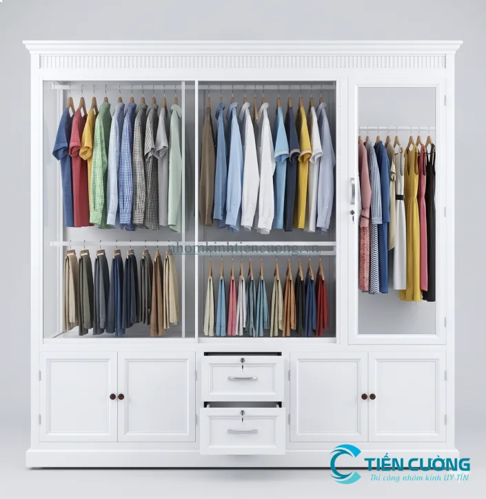 Phòng Ngủ Và Những Lưu Ý Khi Đặt Tủ Quần Áo Nhôm Kính Đẹp Chuẩn - hình ảnh thực tế mẫu tủ nhôm kính trắng sứ đẹp hiện đại