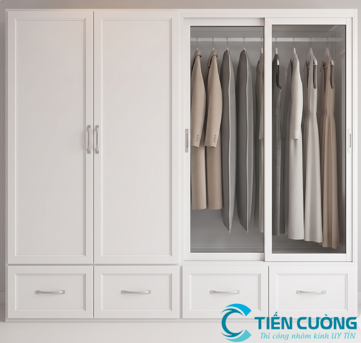 Tủ quần áo nhôm kính cửa lùa đẹp hiện đại cho phòng ngủ