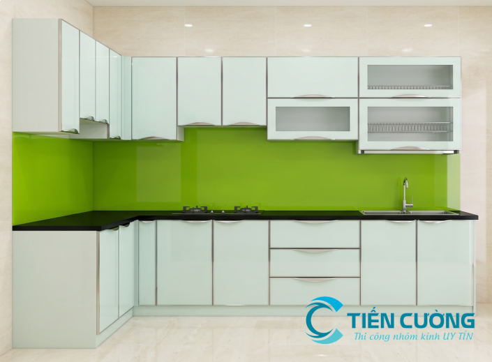 Tủ bếp cánh kính nổi bật với vẻ đẹp sang trọng