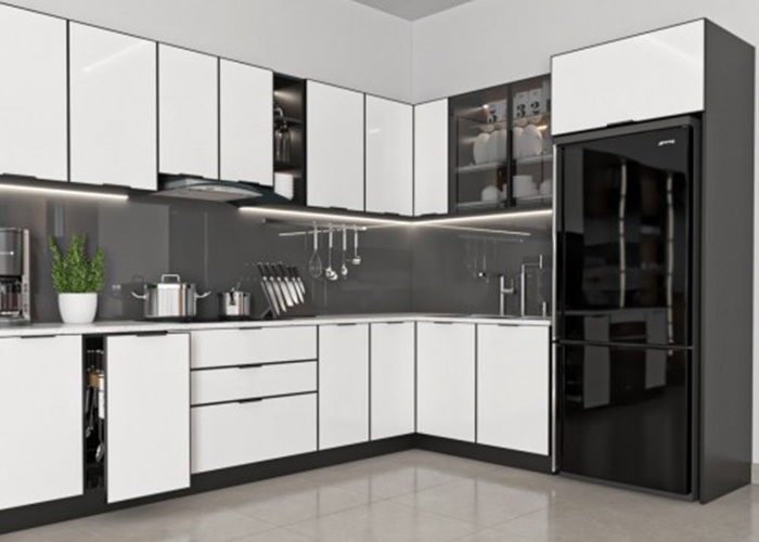Tủ kệ bếp nhôm kính vân gỗ đẹp tại TP.HCM