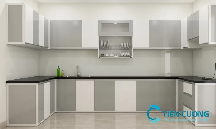 Tủ bếp nhôm kính cánh kính cho căn hộ hiện đại
