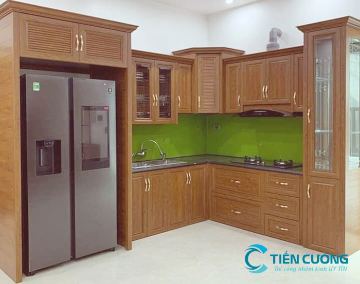 Tủ Bếp Nhôm Kính Vân Gỗ Cao Cấp