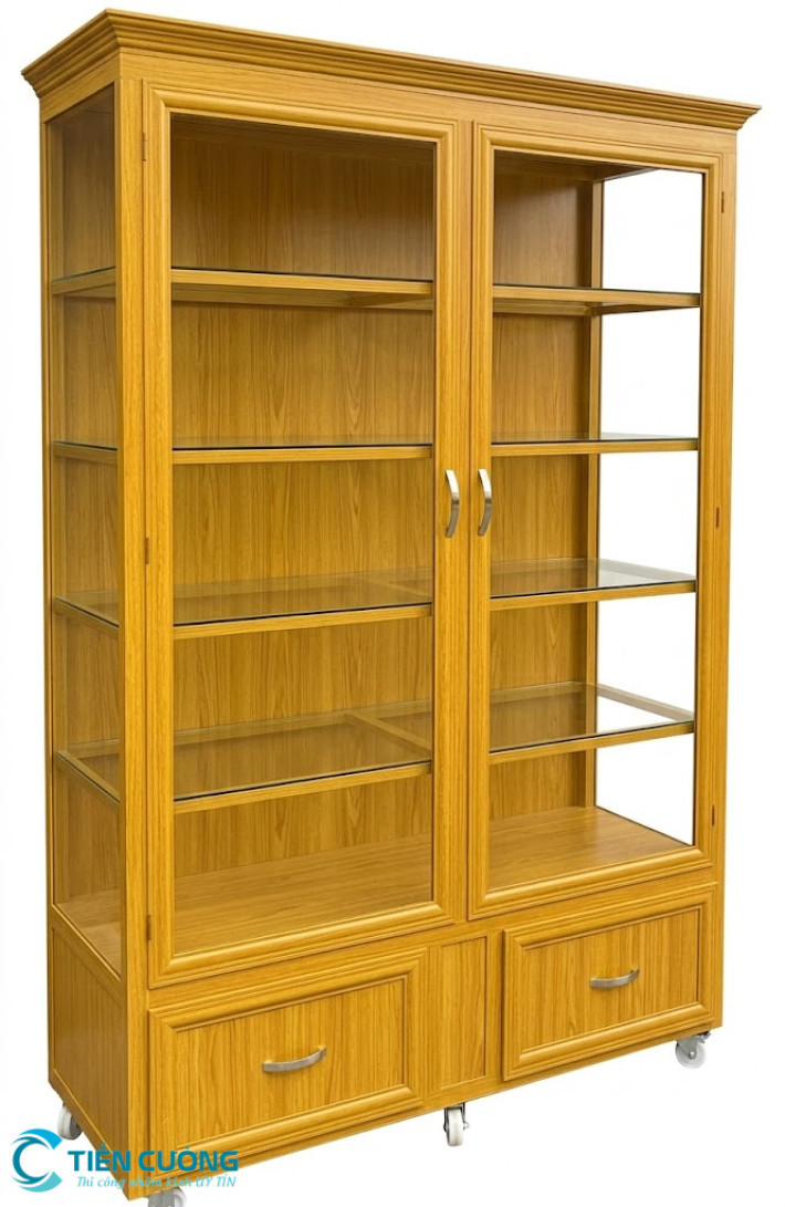 Tủ kính nhôm trưng bày mỹ phẩm hiện đại