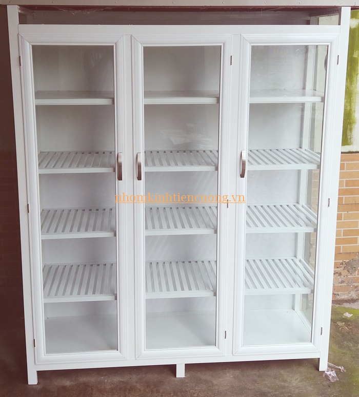 Mẫu tủ nhôm kính chén bát đẹp cho nhà bếp hiện đại