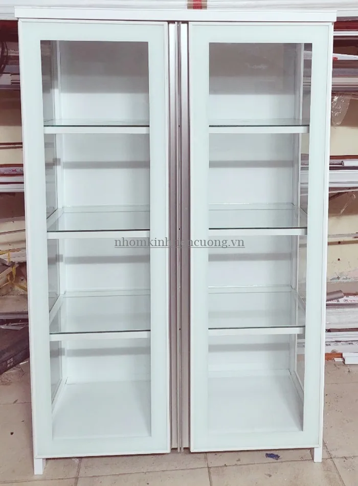 Tủ Nhôm Kính Đựng Chén Bát Mẫu Cao Cấp Đẹp Hiện Đại - Tiến Cường - hình ảnh thực tế Tủ nhôm kính nhiều ngăn lưu trữ chén bát khoa học