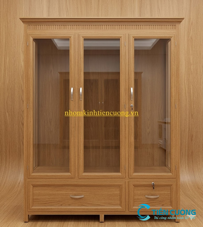 Tủ nhôm kính giả gỗ sang trọng