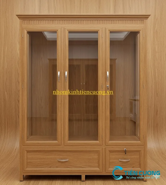 Tủ nhôm kính giả gỗ sang trọng